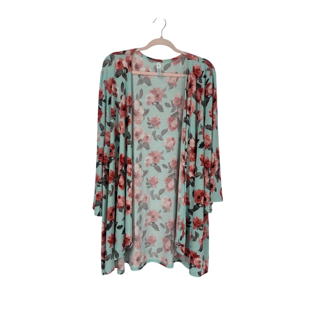 🌸 Paisley Grace Mint Coral Floral Kimono Duster Cardigan XXXL 🌸 - Picture 2 of 7